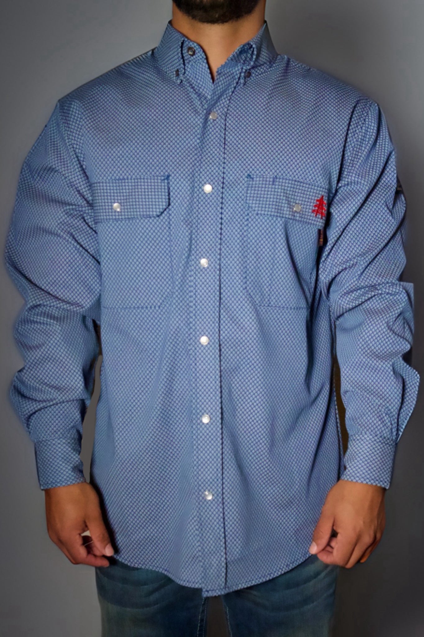 FR Pearl Snap Work Shirt - Conqueror Navy - With U.S Flag
